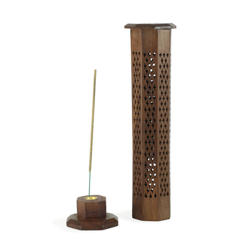 Wooden Decorative Handcarved Tower Incense Burner -12" DC-OMSutra